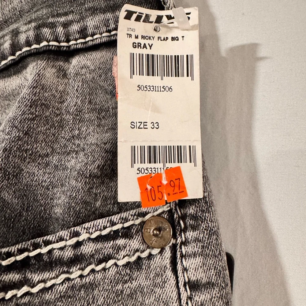 True Religion Ricky Super T Flap Charcoal Gray Straight Leg Jeans